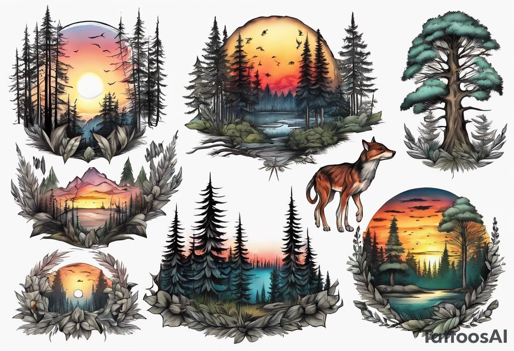 sunset in the forrest tattoo idea