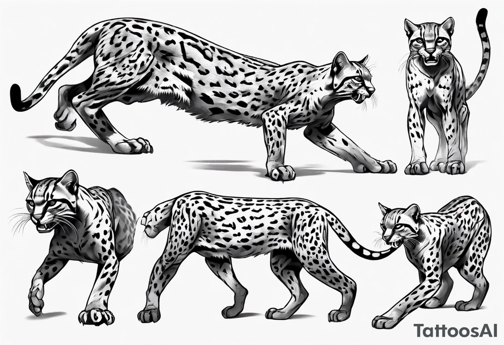 cybernetic ocelot full body roar tattoo idea