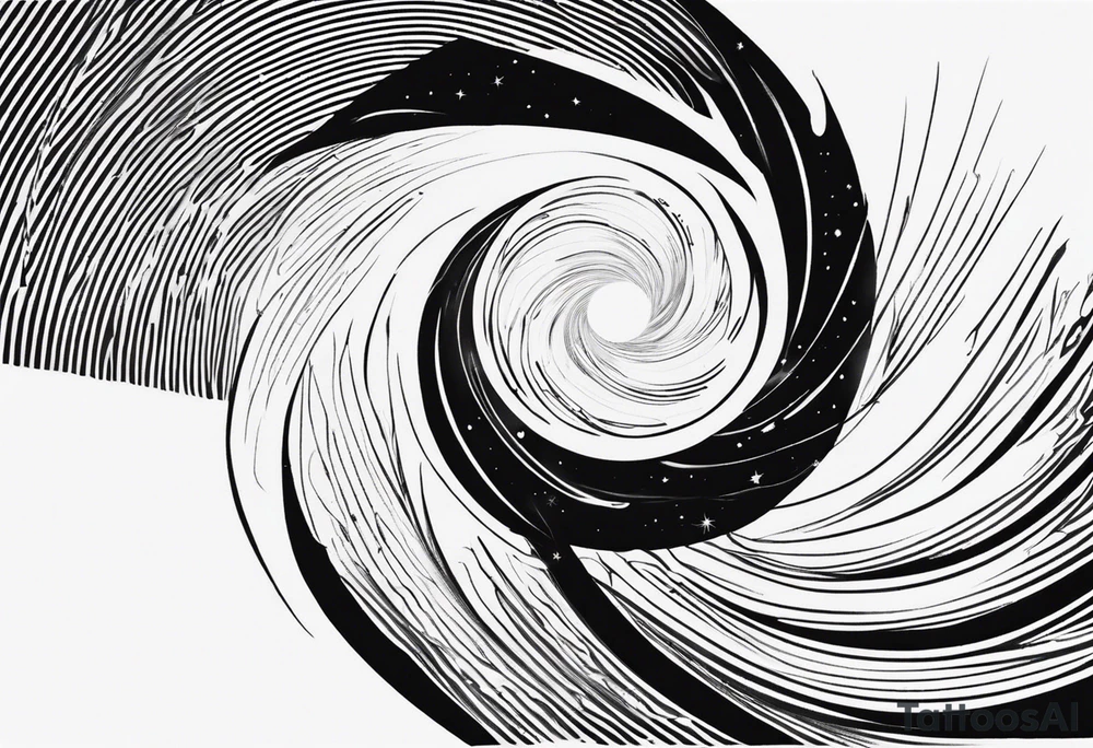 Create a tattoo featuring both light speed trails and a time travel portal. The design should seamlessly blend luminous trails suggestive of near-light-speed travel with a swirling vortex or wormhole symbolizing time travel tattoo idea