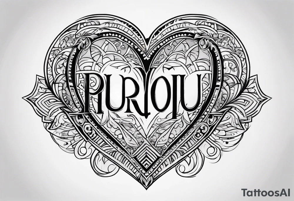 a traditional american tattoo of a heart, and the word "Purris" above the heart, and "I love you" under it tattoo idea