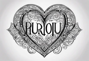 a traditional american tattoo of a heart, and the word "Purris" above the heart, and "I love you" under it tattoo idea