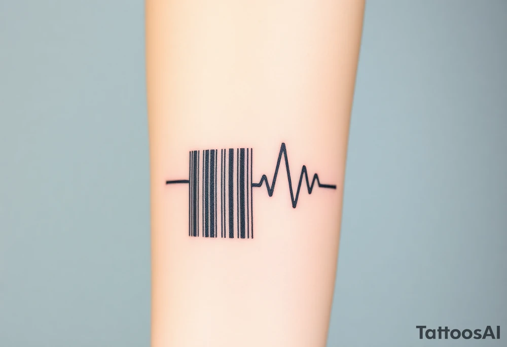 A barcode where one of the lines transitions into a heartbeat monitor pattern, symbolizing love that keeps beating strong tattoo idea