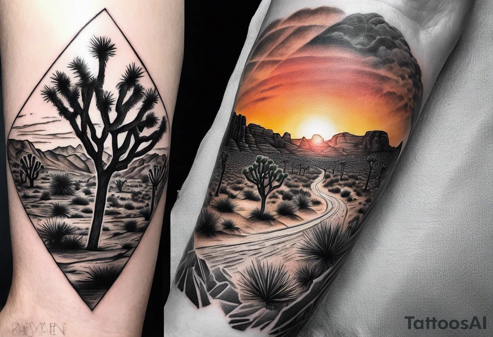 Forearm tattoo of Joshua tree national park at sunset tattoo idea