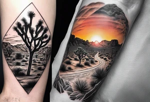 Forearm tattoo of Joshua tree national park at sunset tattoo idea