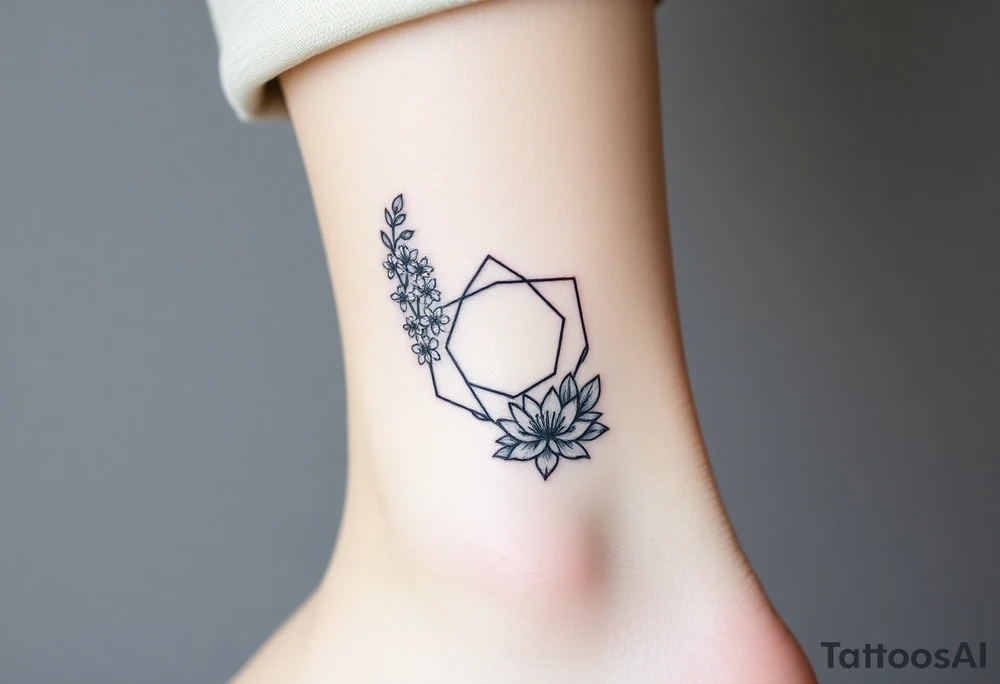 Hexagon Leo symbol larkspurs and water lilies tattoo idea