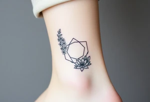 Hexagon Leo symbol larkspurs and water lilies tattoo idea