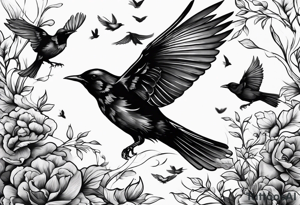 blackbirds in flight tattoo idea