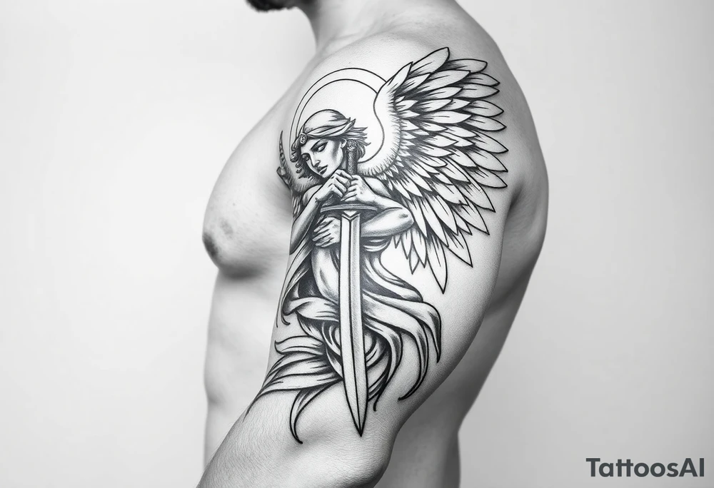 Powerful archangel with a sword, holy, archangel michael tattoo idea