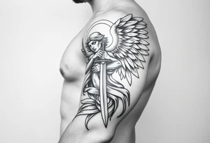 Powerful archangel with a sword, holy, archangel michael tattoo idea
