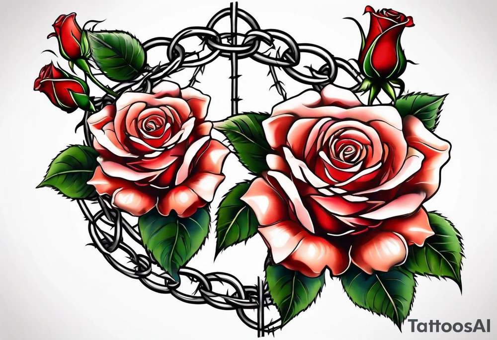 roses with thorns and barbed wire intertwined tattoo idea