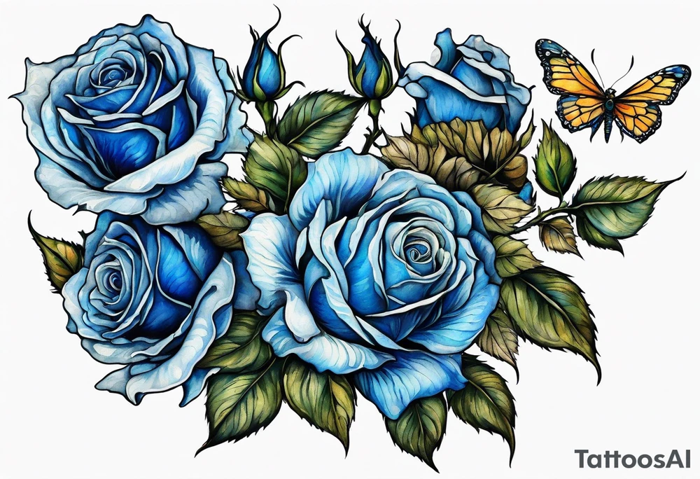 bouque of blue roses dragon tattoo idea