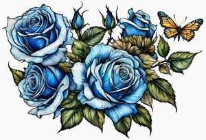 bouque of blue roses dragon tattoo idea