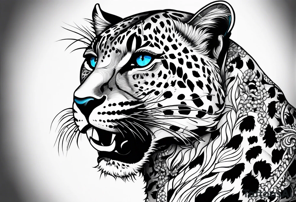 you leopard with blue eyes walking in a nautical setting tattoo idea