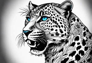 you leopard with blue eyes walking in a nautical setting tattoo idea