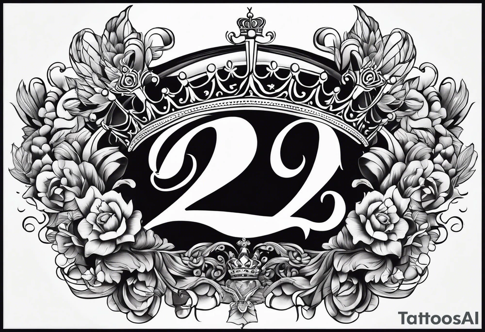 elegant number 22 with a crown tattoo idea