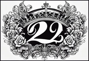 elegant number 22 with a crown tattoo idea