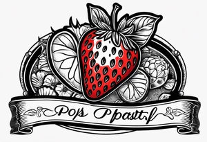Single strawberry with a banner that reads “Pops” tattoo idea