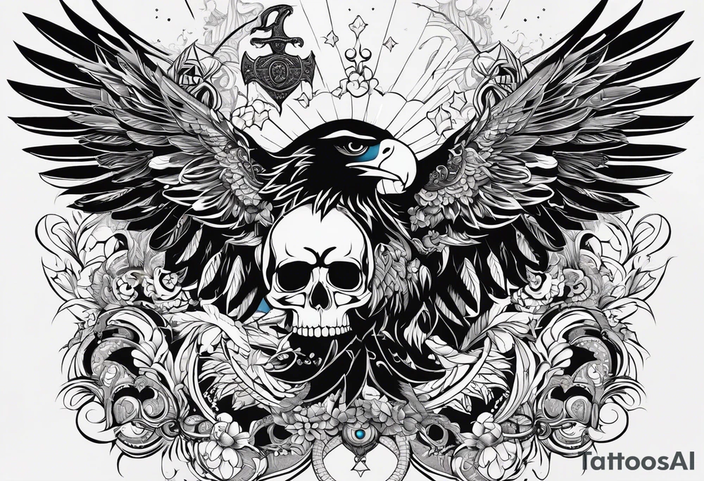 kali, goddess pirate, pachamama, valkrye, warrior, skull, lotus azul, wing, eagle, zenza resonance, stars tattoo idea
