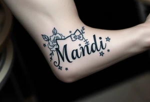 Name Mandi with blue eyes roses and stars hello kitty tattoo idea