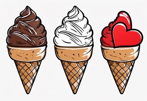 chocolate chip ice cream cone with one red heart tattoo idea