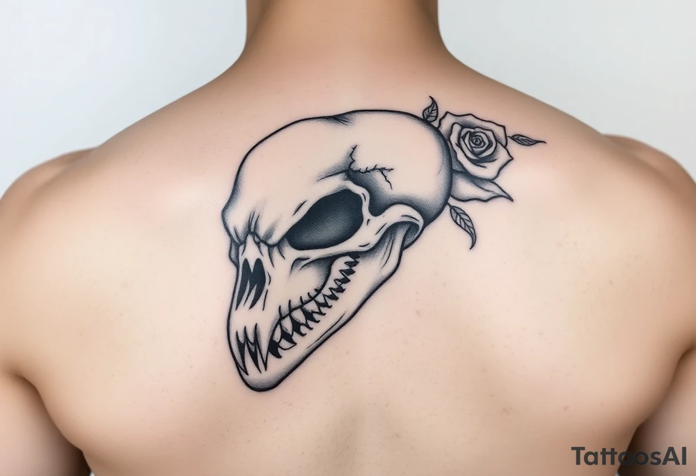 Alligator Tudor rose skull tattoo idea