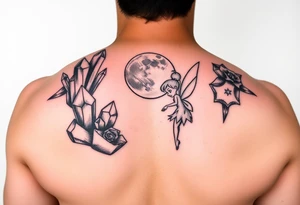 crystals and the moon and tinkerbell tattoo idea