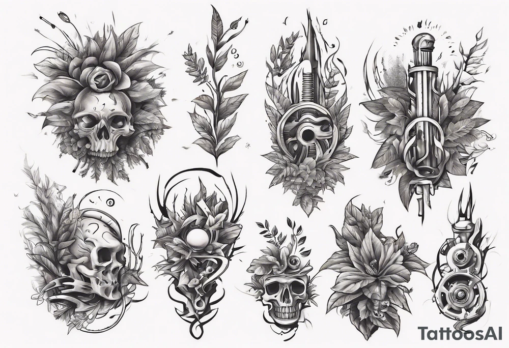 Word ‘power’ on top of plants tattoo idea