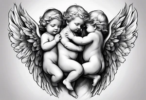 Three angels holding hands, no color, realistic inside of bicep, baby ...
