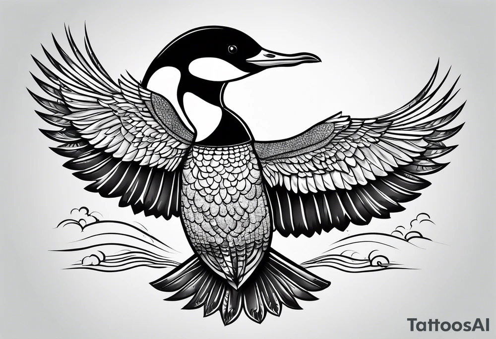 A loon with its wings spread tattoo idea