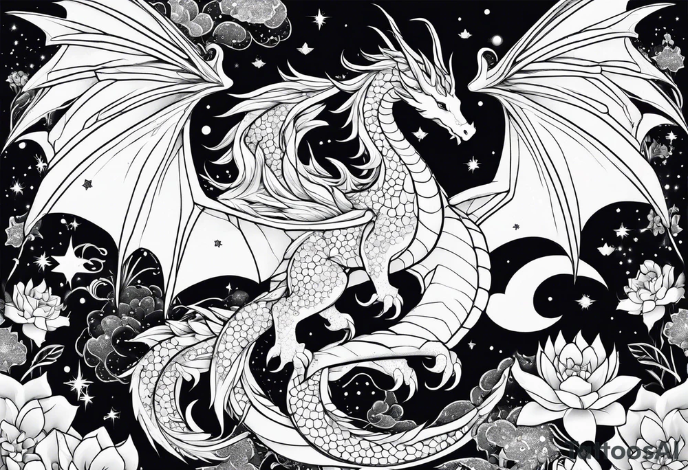 Constellation, wing , snow , cross , dragon female japan kawaii , flower tattoo idea