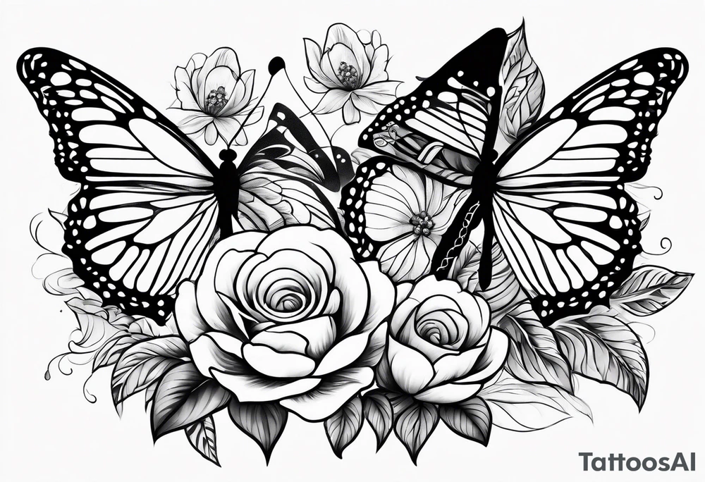 floral design with butterflies tattoo idea