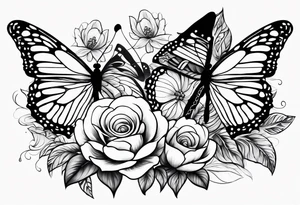 floral design with butterflies tattoo idea