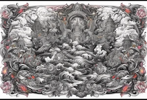 heaven and hell with angels and demons arm sleeve tattoo idea