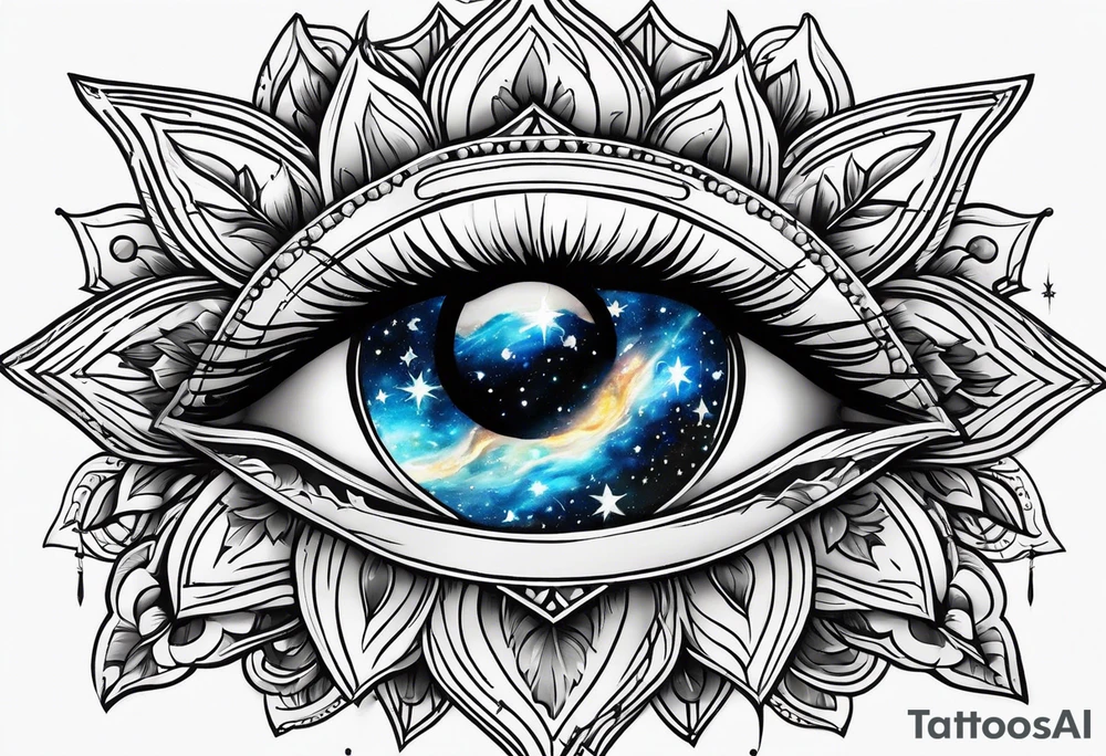 elegant tattoo with sunflower surrounded by cosmic stars and arrow tattoo idea