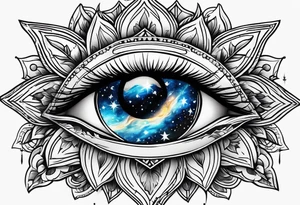 elegant tattoo with sunflower surrounded by cosmic stars and arrow tattoo idea
