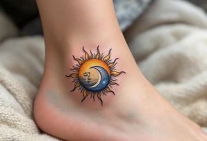 A golden sun and silver moon on each partner’s ankle represent balance and eternal connection. tattoo idea