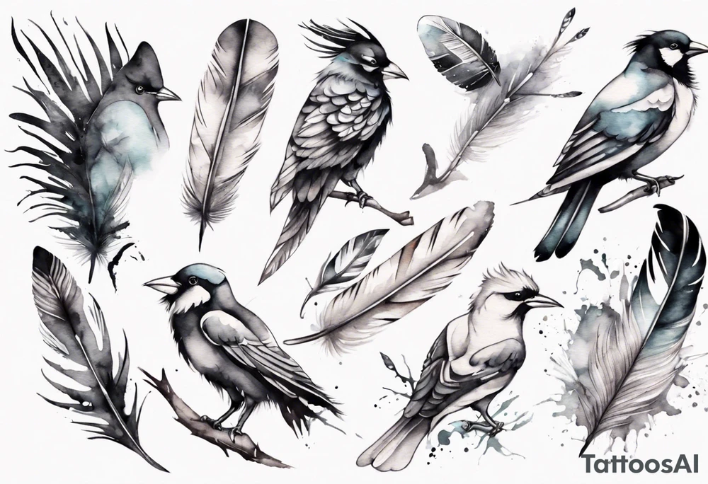 birds and feathers tattoo idea