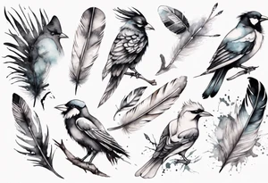 birds and feathers tattoo idea