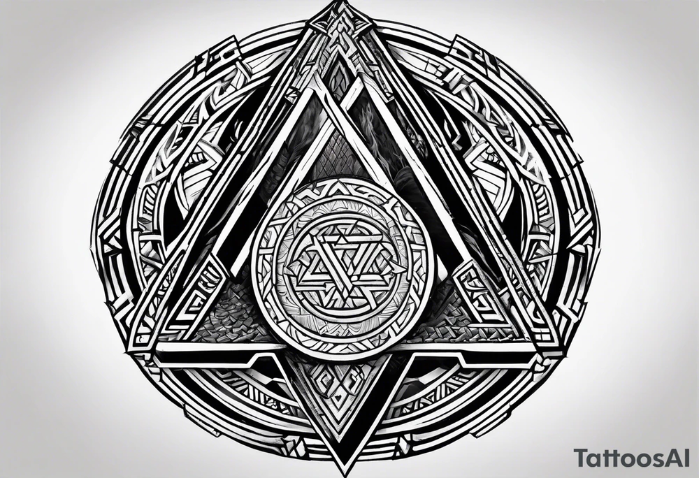 Valhalla valknut round 
shield axe sword tattoo idea