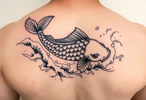 traditional koi fish swimming upstream through turbulent waves tattoo idea