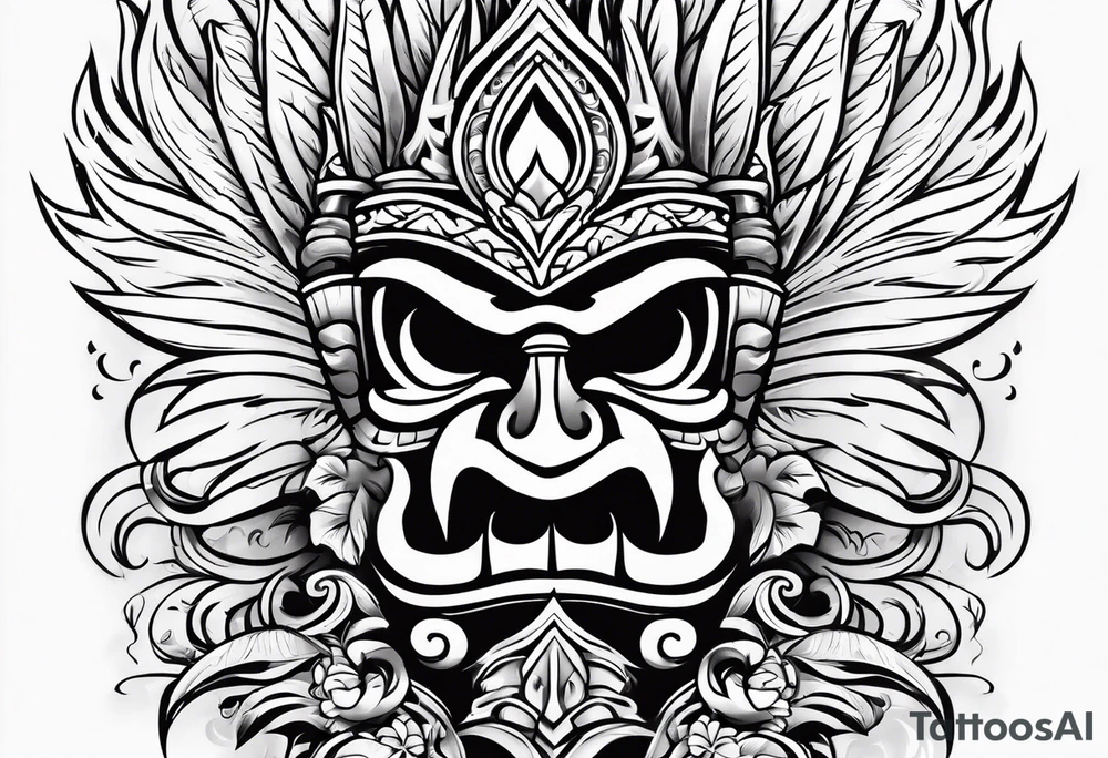 hawaiian tiki with flames tattoo idea