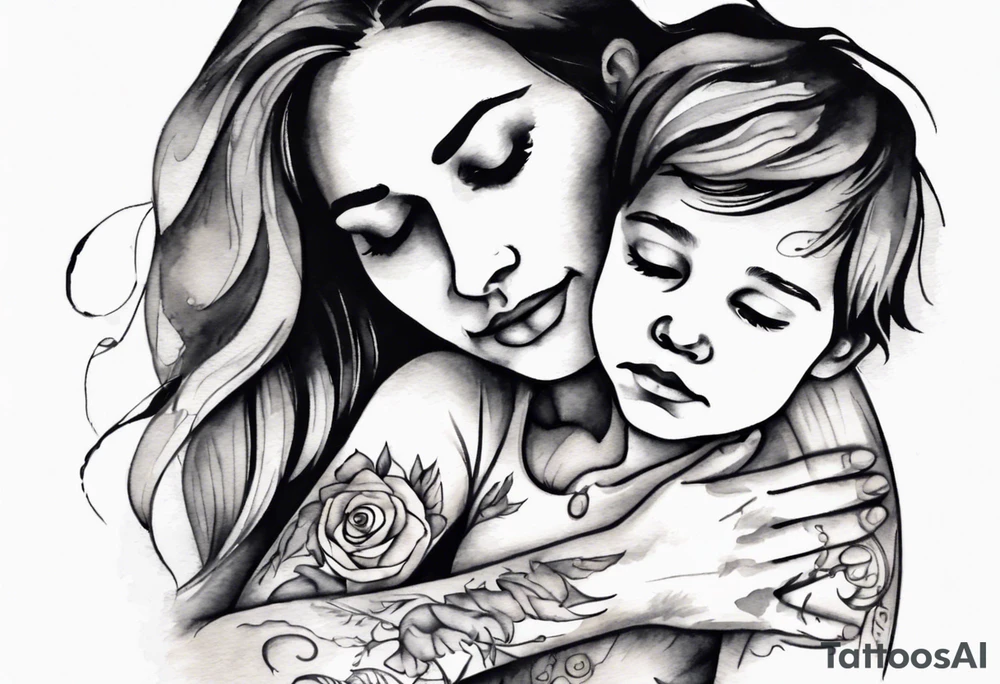 Mother hugging her son tattoo idea