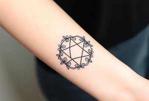 Enneagram symbol with large fine line florals that cover up the enneagram symbol tattoo idea
