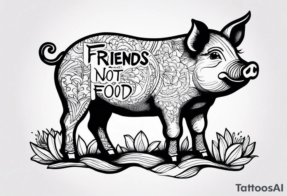 cute pig or piglet.
with text: "friends not food" tattoo idea