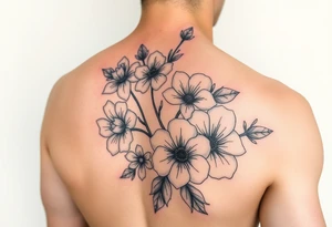Upper arm and shoulder sleeve
Realistic
Water color
Fine line
Birth flowers for the months of
February 
July
August
October
December tattoo idea