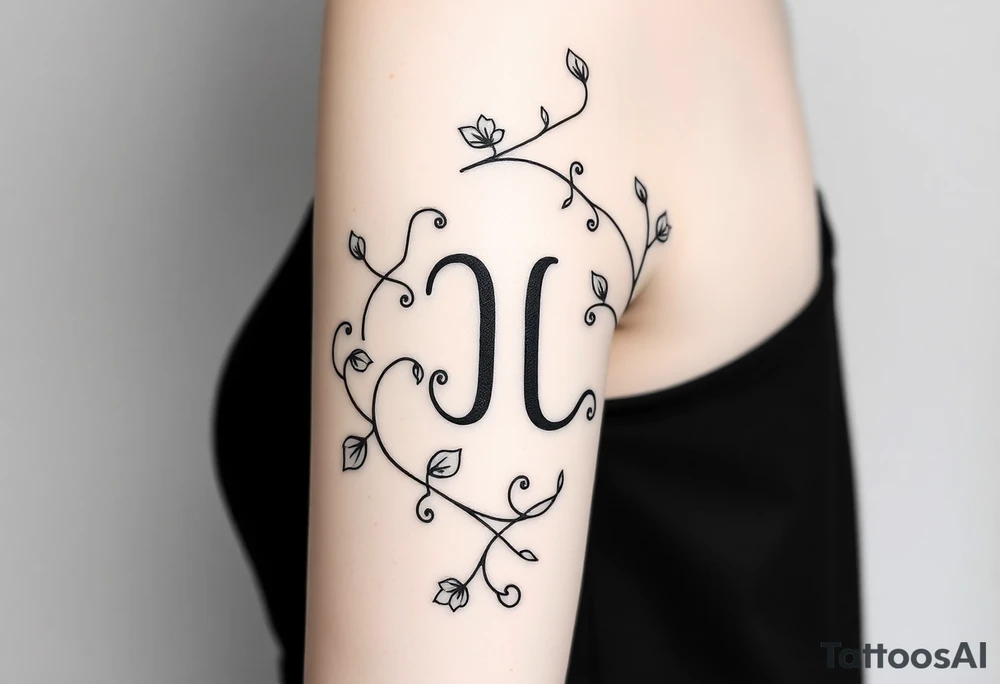 Swirly entangled morning glory vine forming the libra zodiac sign tattoo idea