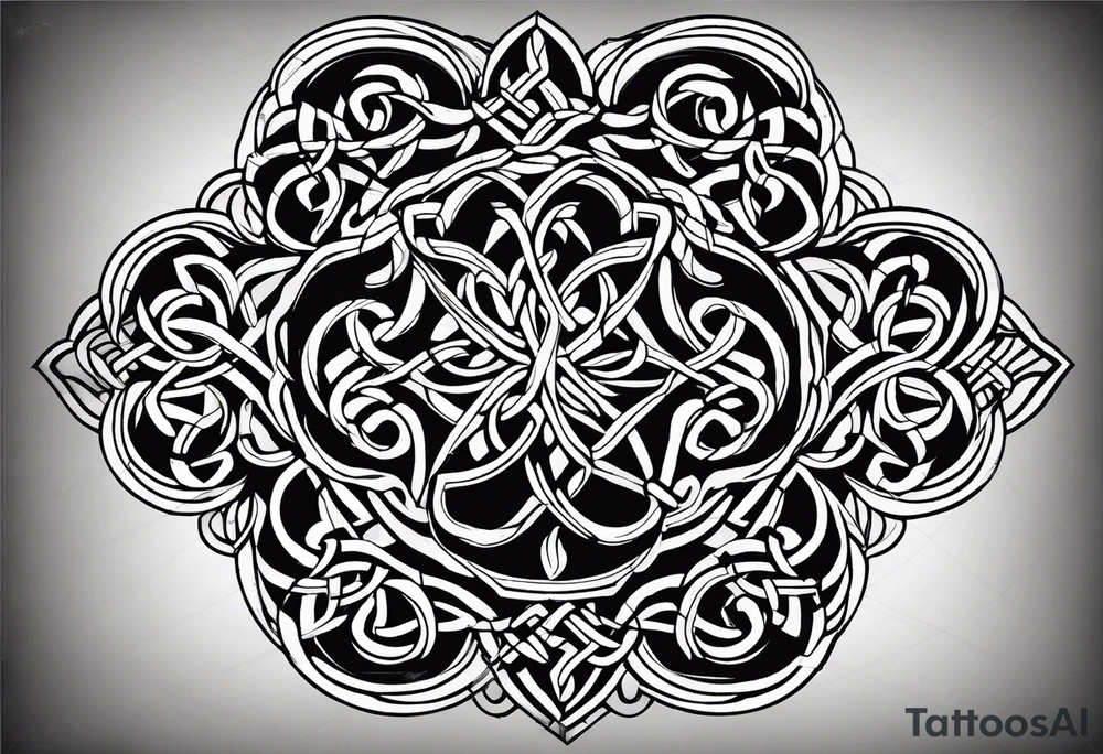 four leaf clover shaped tattoo with different celtic knots in each leaf - trinity, love knot, spiral, dara tattoo idea