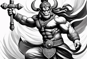 hanuman flying holding his mace tattoo idea