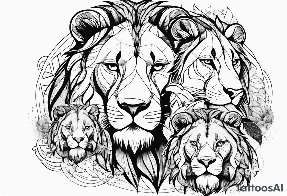 Father lion with two cub lions tattoo idea