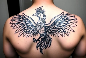 powerful majestic phoenix with crown of fire, with large wings tattoo idea